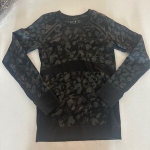 Zella Long Sleeve Performance Top – Black Camo Leopard, Size Small
